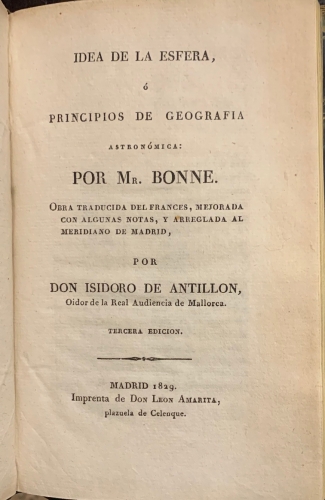 Portada de Idea de la Esfera, o Principios de Geograf�a Astronomica - Mr. Bonne