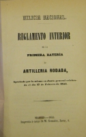 Portada de libro Mil�cia Nacional, Reglamento Interior De La Primera Bater�a De...
