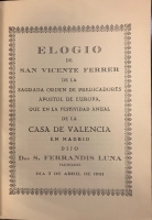 Portada de libro Elogio de San Vicente Ferrer de la Sagrada Orden de Predicadores,...