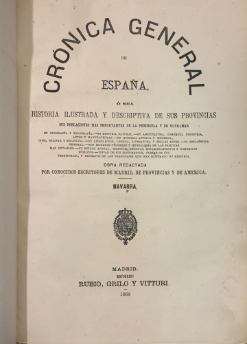 Portada de Cronica de la Provincia de Navarra. Cronica de la Provincia de Guipuzcoa. Cronica del Se�orio de Vizcaya. Cronica de la Provincia de Alava  - Julio Nombela. Fernando Fulgosio. Francisco Rodriguez Garcia. Jose Bisso
