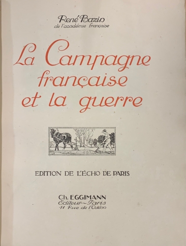 Portada de La Campagne Francaise et la Guerre - Rene Bazin