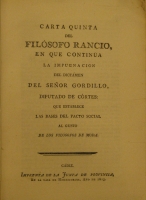 Portada de libro Carta Quinta Del Filsofo Rancio, en Que Continua La Impugnacion Del...