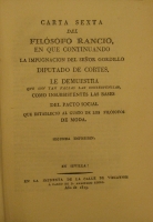 Portada de libro Carta Sexta Del Filsofo Rancio, en Que Continuando La Impugnacin del...