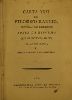 Portada de libro Carta XXXI Del Filsofo Rancio, Continuan Las Reflexiones Sobre La...