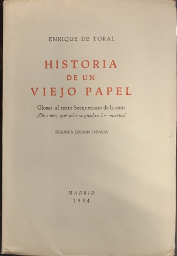 Portada de Historia de un Viejo Papel. Glosas al texto becqueriano de la rima - Enrique de Toral