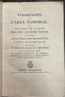 Portada de libro Exhortaci�n o Carta Pastoral Que Con Motivo De La �rden del Rey...