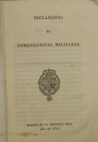 Portada de libro Reglamento De Comandancias Militares