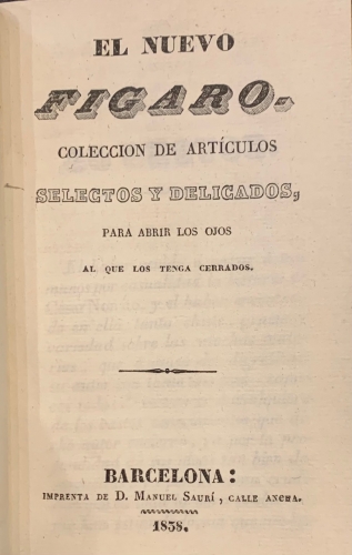 Portada de El Nuevo Figaro. Colecci�n de art�culos selectos y delicados, para abrir los ojos al que los tenga cerrados