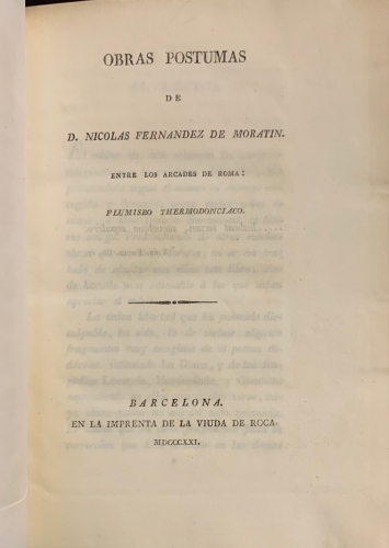 Portada de Obras P�stumas - Nicolas Fernandez de Moratin