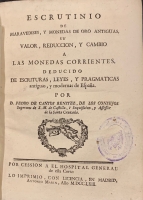 Portada de libro Escrutinio de Maravedies y Monedas de oro antiguas, su valor,...