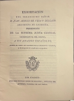 Portada de libro Exhortaci�n Del Serenisimo Se�or D. Juan Acisclo De Vera y Delgado...