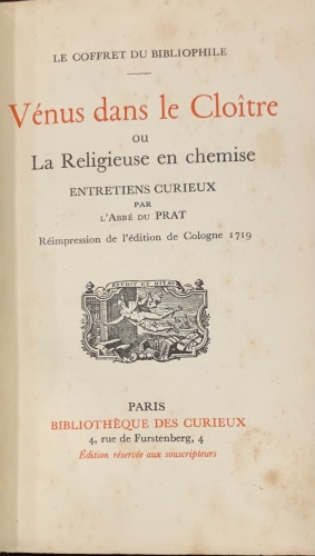 Portada de Venus dans le Clo�tre ou la Religieuse en Chemise. Entretiens Curieux - L' Abb� du Prat