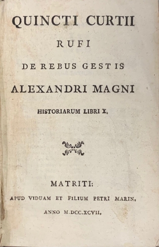 Portada de De Rebus Gestis Alexandri Magni Libri VIII - Quinto Curcio Rufo