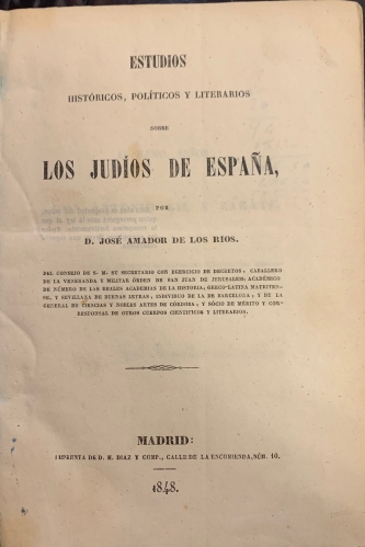 Portada de Estudios Hist�ricos, Pol�ticos y Literarios sobre Los Judios de Espa�a - Jos� Amador de los R�os