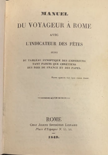 Portada de Manuel du Voyageur a Rome avec L' Indicateur des Fetes