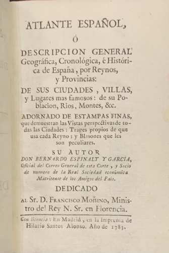 Portada de Atlante Espa�ol. Tomo VII. Sigue el Principado de Catalu�a, Parte IV - Bernardo Espinalt y Garcia