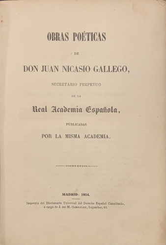 Portada de Obras Po�ticas - Juan Nicasio Gallego