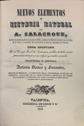 Portada de Nuevos Elementos de Historia Natural - A. Salacroux