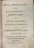 Portada de libro Real Ordenanza para el Establecimiento � Instruccion de Intendentes de...