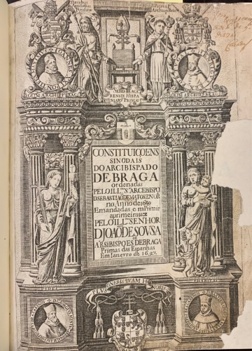 Portada de Constitui�oens Synodaes do Arcebispado de Braga, ordenadas no anno de 1639 - Sebastiao de Matos e Noronha