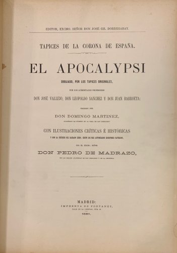 Portada de Tapices de la Corona de Espa�a. El Apocalypsi. Dibujado, por los tapices originales - Pedro de Madrazo