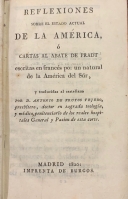 Portada de libro Reflexiones sobre el Estado Actual de La Am�rica o Cartas al Abate de...