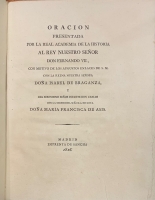 Portada de libro Oracion presentada por la Real Academia de la Historia al Rey Nuestro...