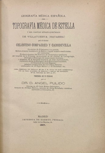 Portada de Geografia Medica Espa�ola. Topograf�a M�dica de Estella y del partido m�dico-quir�rgico de Villatuerta (Navarra)