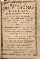 Portada de libro Oracion del P. Thomas Muniessa de la Compa�ia de Jesus a la Feliz...