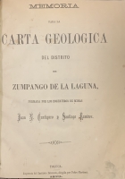 Portada de libro Memoria para la Carta Geologica del Distrito de Zumpango de la Laguna...