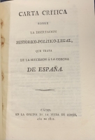 Portada de libro Carta Critica sobre la Disertaci�n Historico-Politico-Legal que trata...