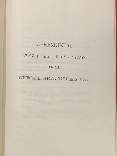 Portada de Ceremonial para el Bautismo de la Serma. Sra. Infanta