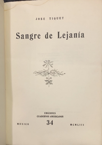 Portada de Sangre de Lejan�a - Jose Tiquet