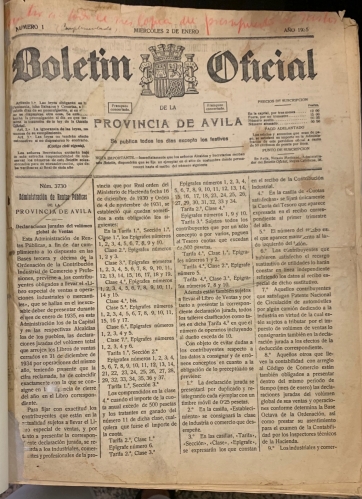 Portada de Boletin Oficial de la Provincia de �vila. A�o 1935