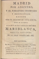 Portada de libro Madrid por adentro y el Forastero Instruido y Desenga�ado. El Erudito...