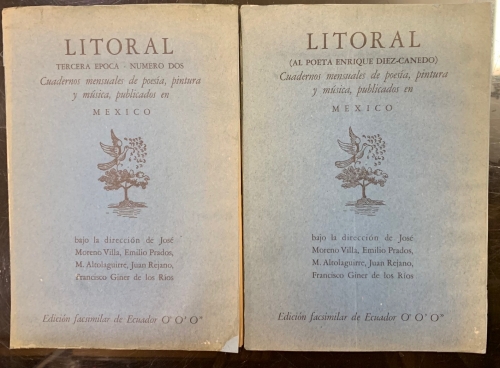 Portada de Litoral. Tercera �poca , n� 2 y Litoral al Poeta Enrique Diez-Canedo. Edici�n facsimilar de Ecuador O� O' O'. 
