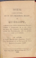 Portada de libro Novena a Maria Santisima en su muy milagrosa imagen de Guadalupe,...