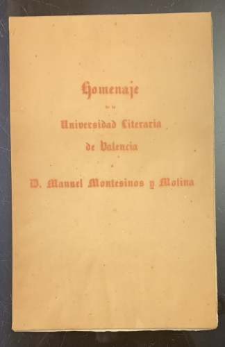 Portada de Homenaje de la Universidad Literaria de Valencia a D. Manuel Montesinos y Molina