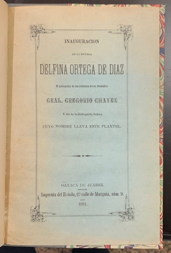 Portada de Inauguraci�n de la Escuela Delfina Ortega de Diaz