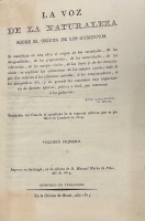 Portada de libro La Voz de la Naturaleza sobre el Origen de los Gobiernos