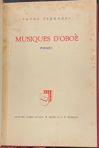 Portada de Musiques D'Obo�. Poemes - Jaume Terrades