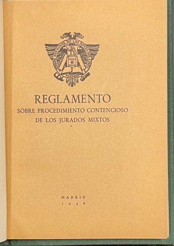 Portada de Reglamento sobre Procedimiento Contencioso de los Jurados Mixtos