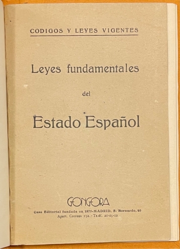 Portada de Leyes fundamentales del Estado Espa�ol