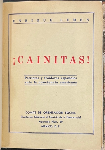 Portada de Cainitas. Patriotas y traidores espa�oles ante la conciencia americana - Enrique Lumen