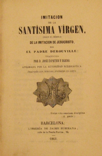 Portada de Imitaci�n De La Sant�sima Virgen Seg�n El Modelo De La Imitaci�n De Jesucristo - Padre Derouville