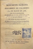 Portada de libro Monumento Romano, descubierto en Calahorra a 4 de Marzo de 1788