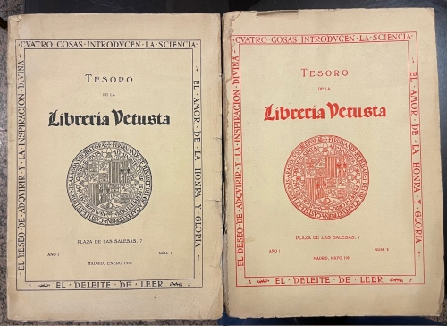 Portada de Tesoro de la Librer�a Vetusta. Plaza de las Salesas 7. N� 1 y 2