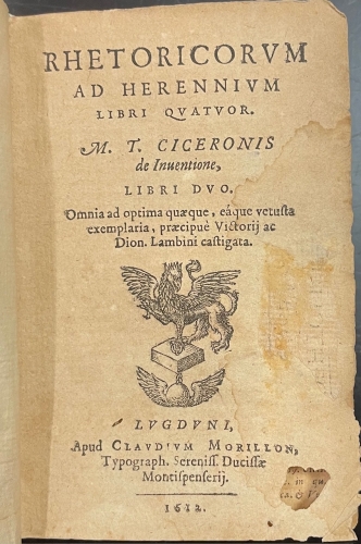 Portada de Rhetoricorum ad Herennium Libri Quator. Rhetoricum Posterior Tomus - Ciceronis. Ciceron