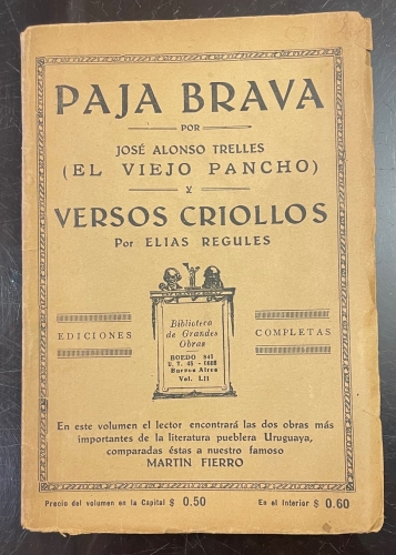 Portada de Paja Brava. Versos Criollos - Jose Alonso Trelles. Elias Regules