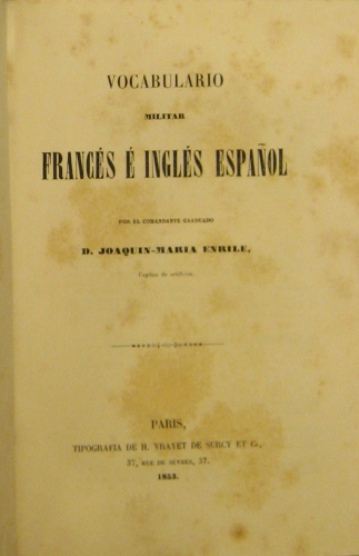 Portada de Vocabulario Militar Franc�s � Ingl�s Espa�ol - Joaquin Mar�a Enrile